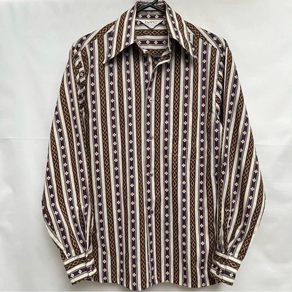 1970s - rare western Aztec pattern shirt - purple and yellow - Picture 2 of 4